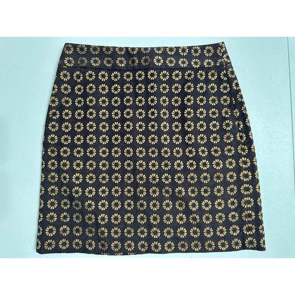 LOFT Petite Geometric Sunflower Print Brown Mini Pencil Skirt Pockets Stretch 0P - Picture 1 of 5
